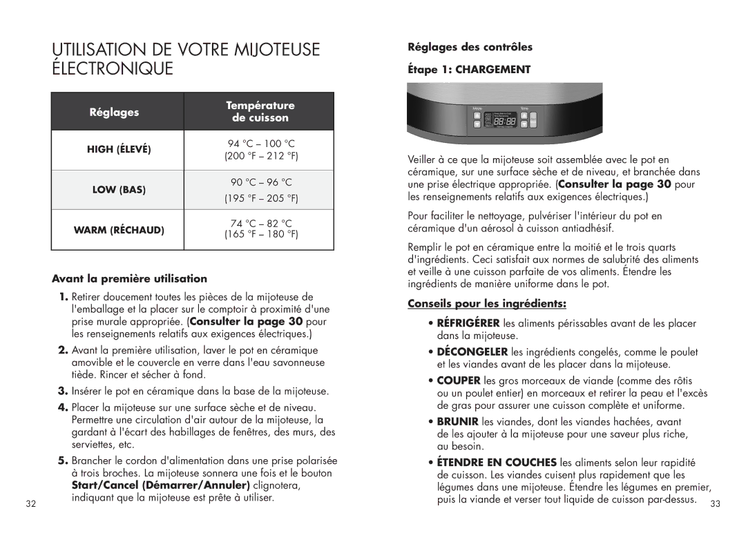 Calphalon 1779208 manual Utilisation DE Votre Mijoteuse Électronique, Avant la première utilisation 