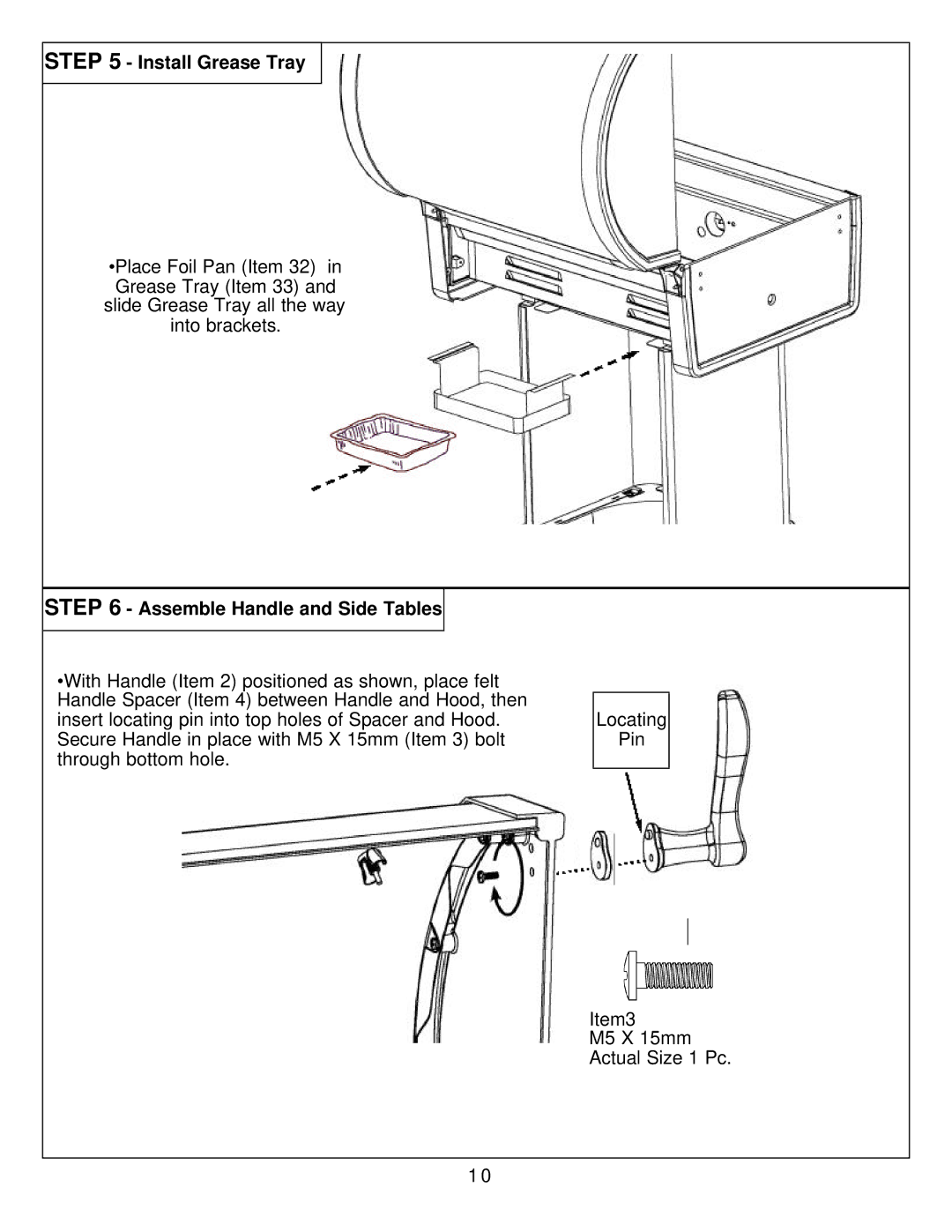 Calphalon 8353 owner manual Install Grease Tray, Assemble Handle and Side Tables 