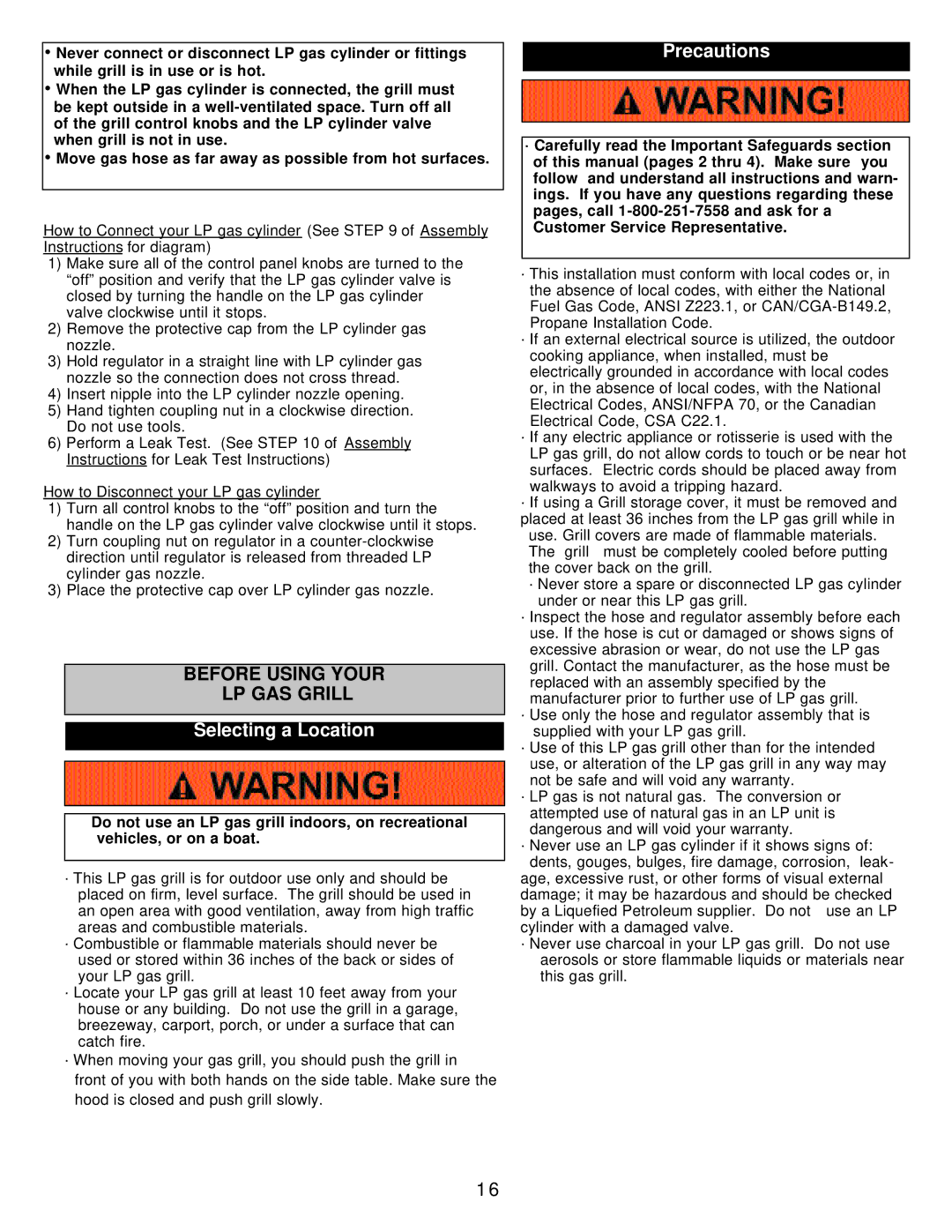 Calphalon 8353 owner manual Before Using Your LP GAS Grill, Selecting a Location, Precautions 