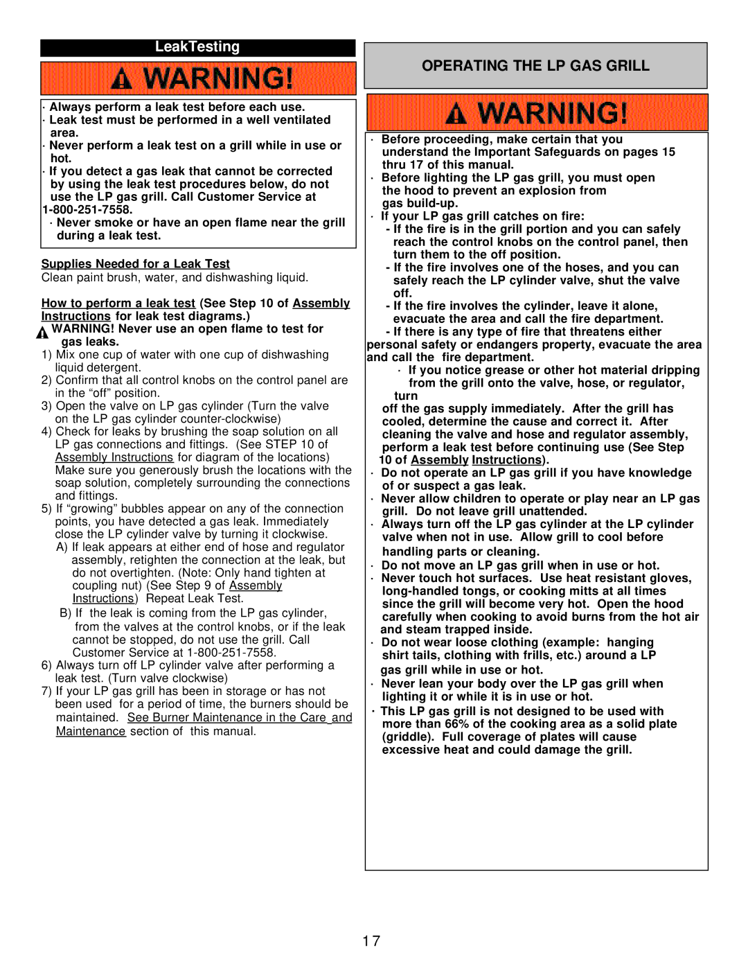 Calphalon 8353 owner manual LeakTesting, Operating the LP GAS Grill 