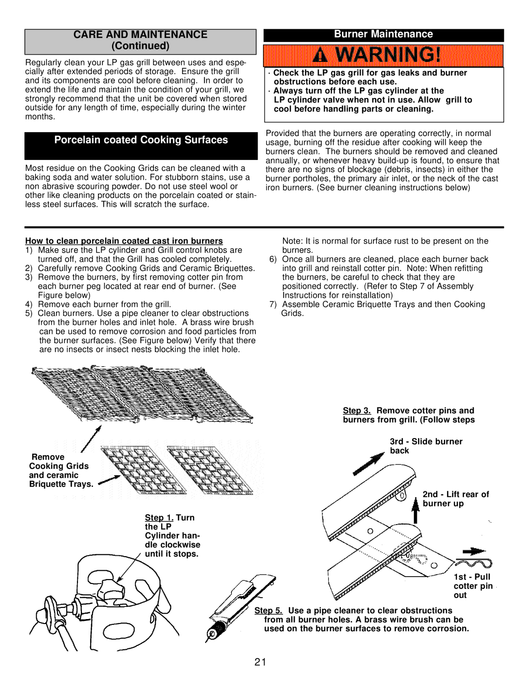 Calphalon 8353 Porcelain coated Cooking Surfaces, Burner Maintenance, How to clean porcelain coated cast iron burners 