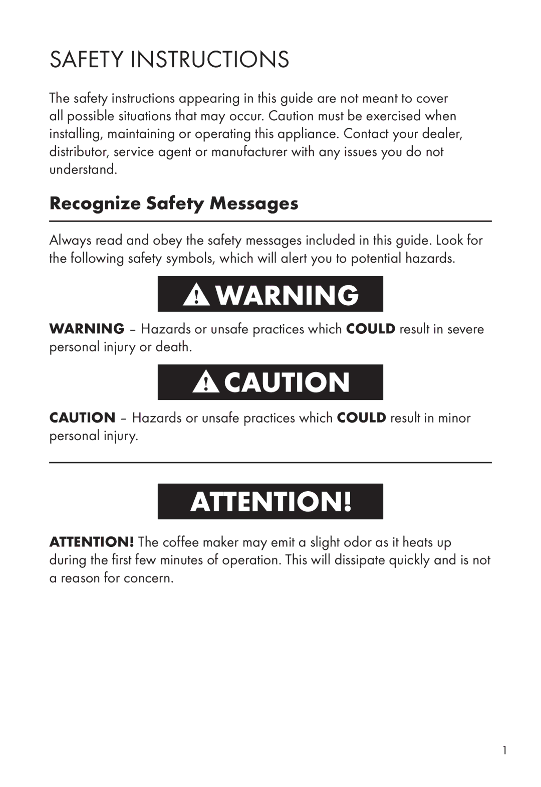 Calphalon HE100CMT, HE120CMG manual Safety Instructions, Recognize Safety Messages 