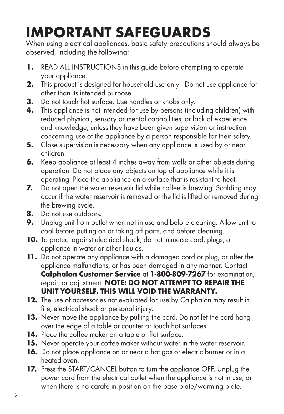 Calphalon HE120CMG, HE100CMT manual Important Safeguards 