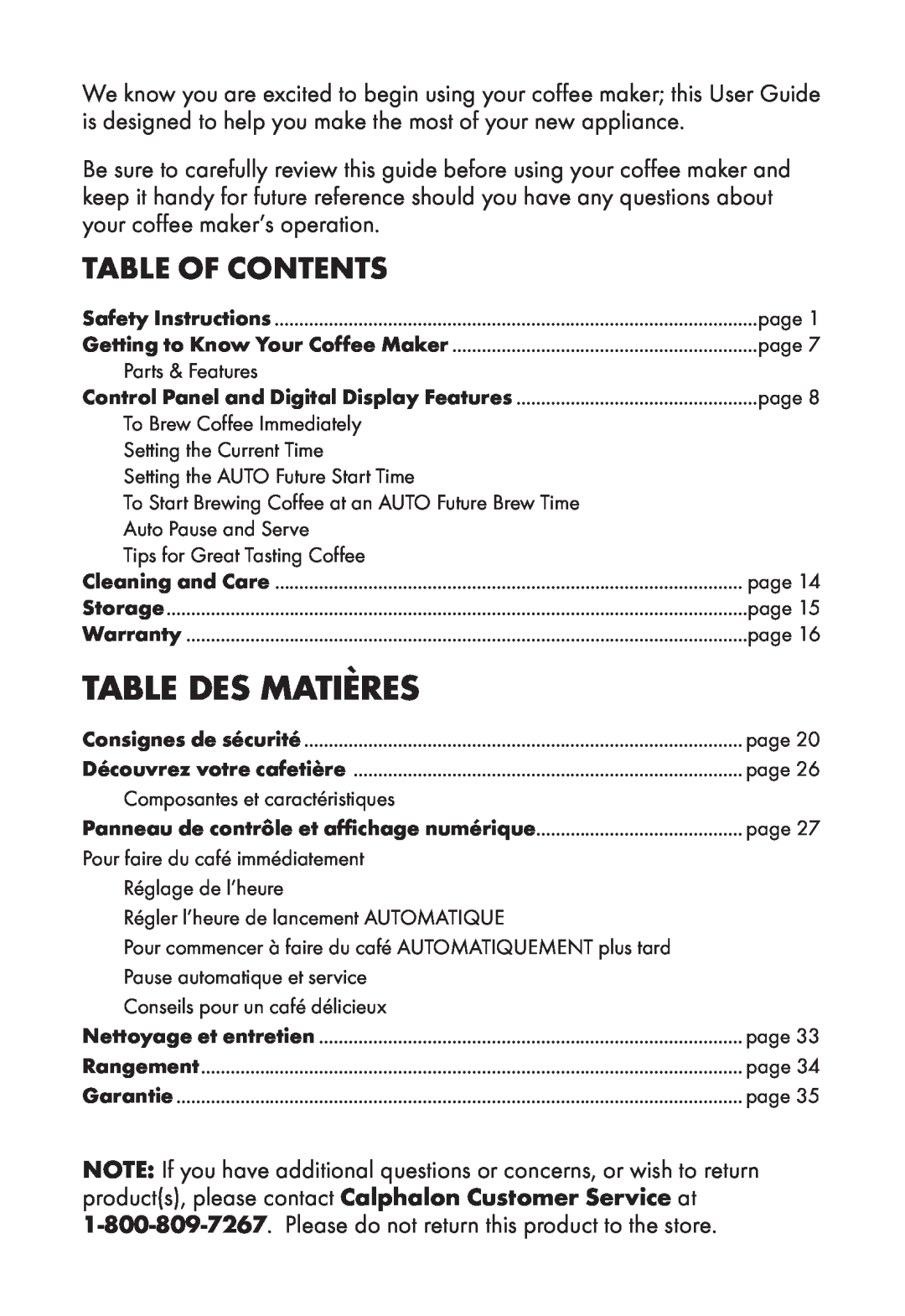 Calphalon HE120CMG, HE100CMT manual Table of Contents, Table des matières 