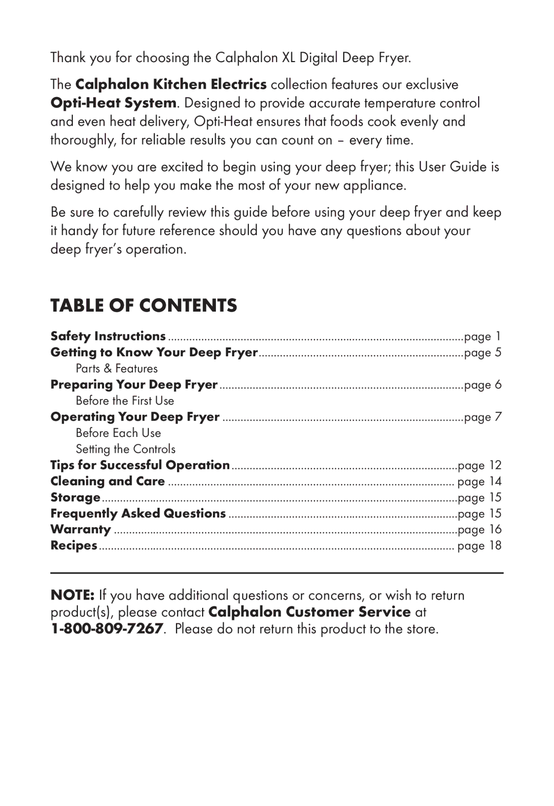 Calphalon HE380DF manual Table of Contents 