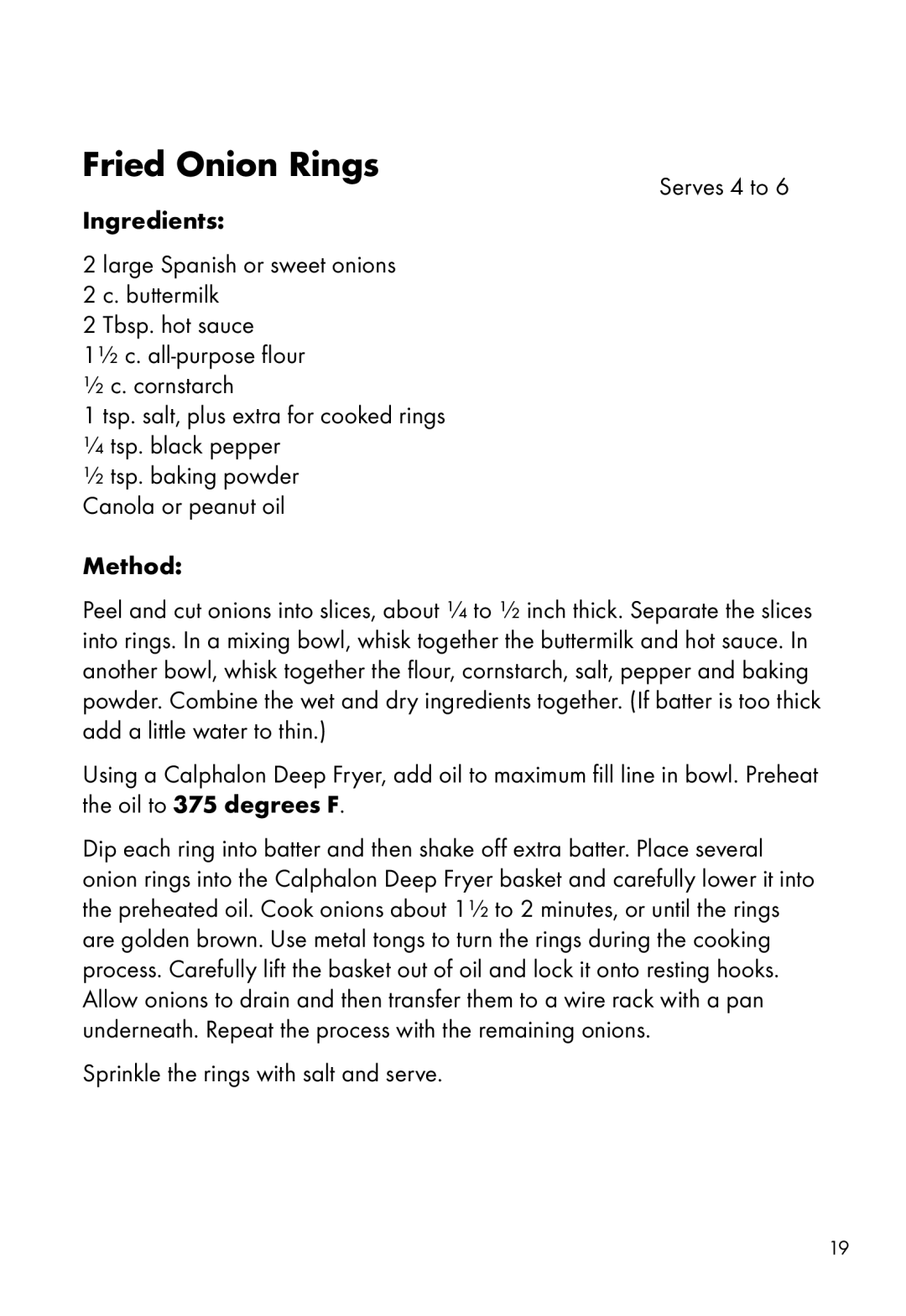 Calphalon HE380DF manual Fried Onion Rings 