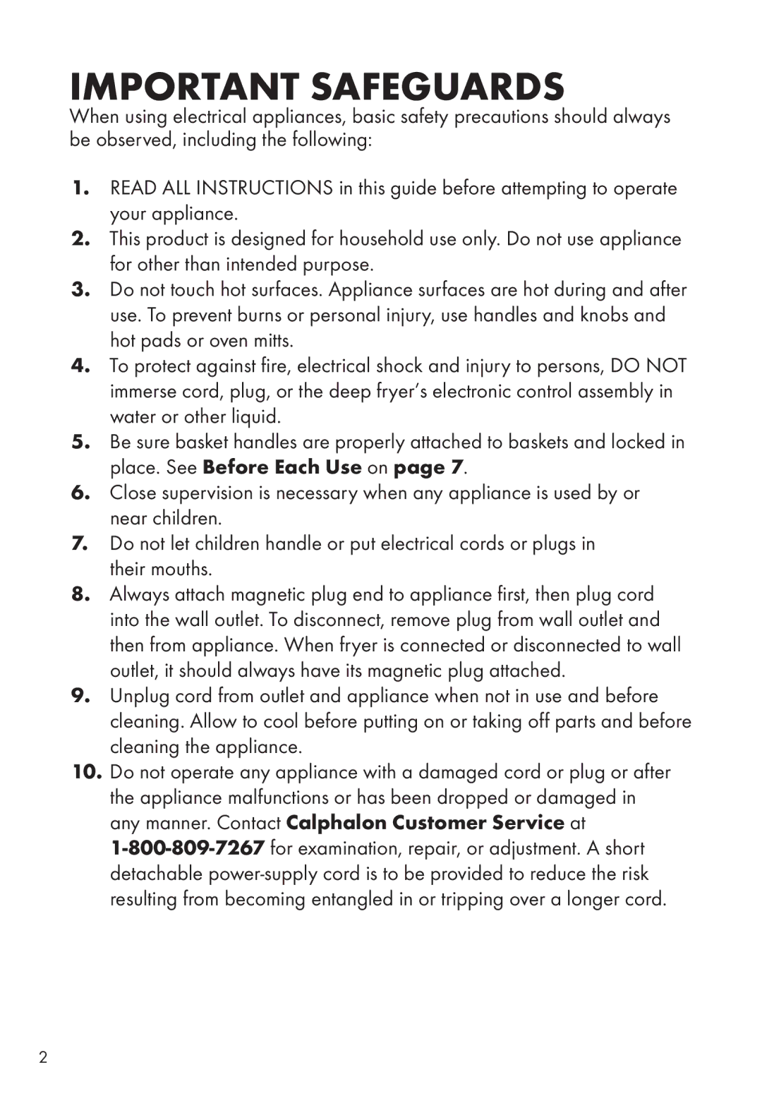 Calphalon HE380DF manual Important Safeguards 