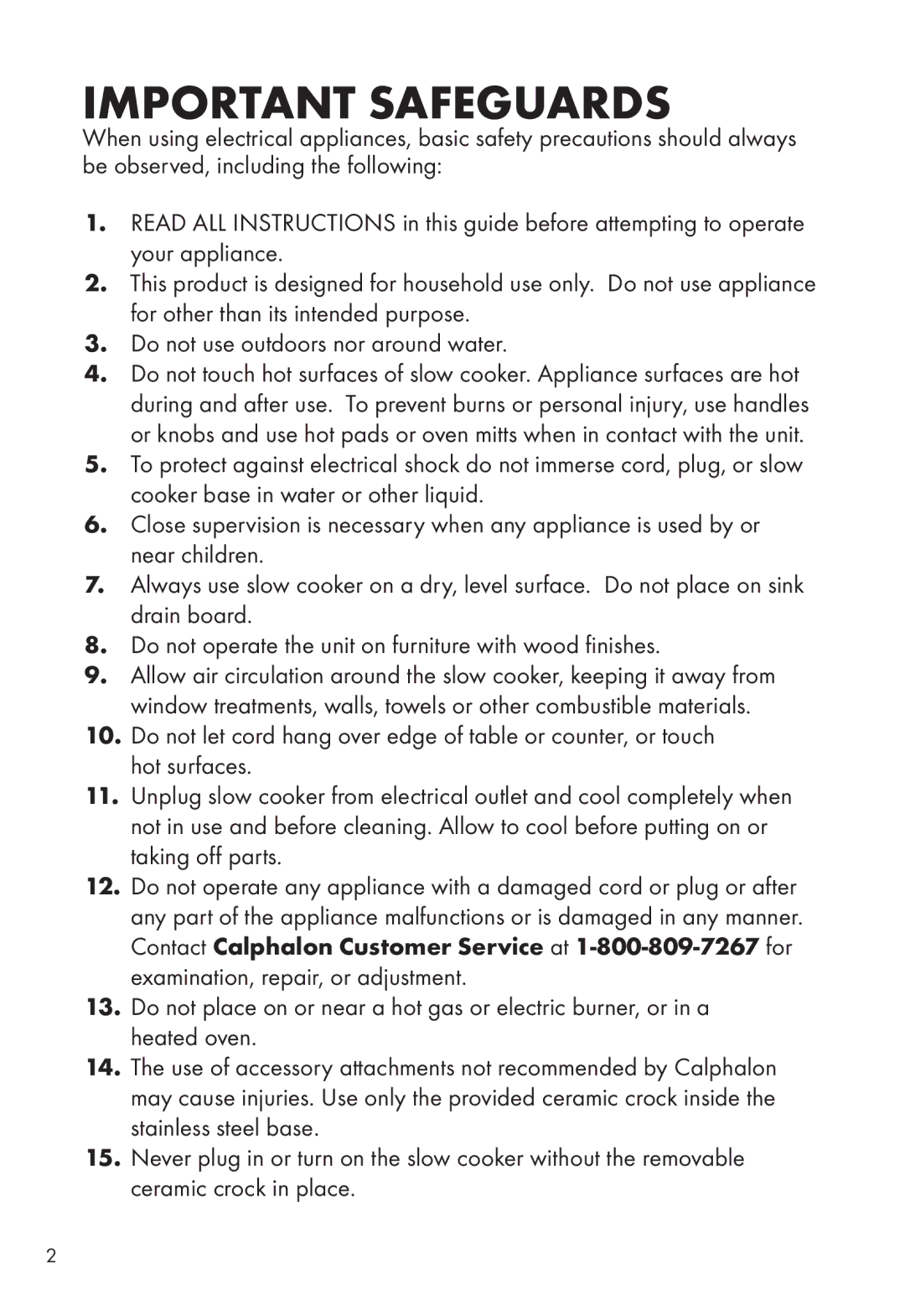 Calphalon HE400SC manual Important Safeguards 