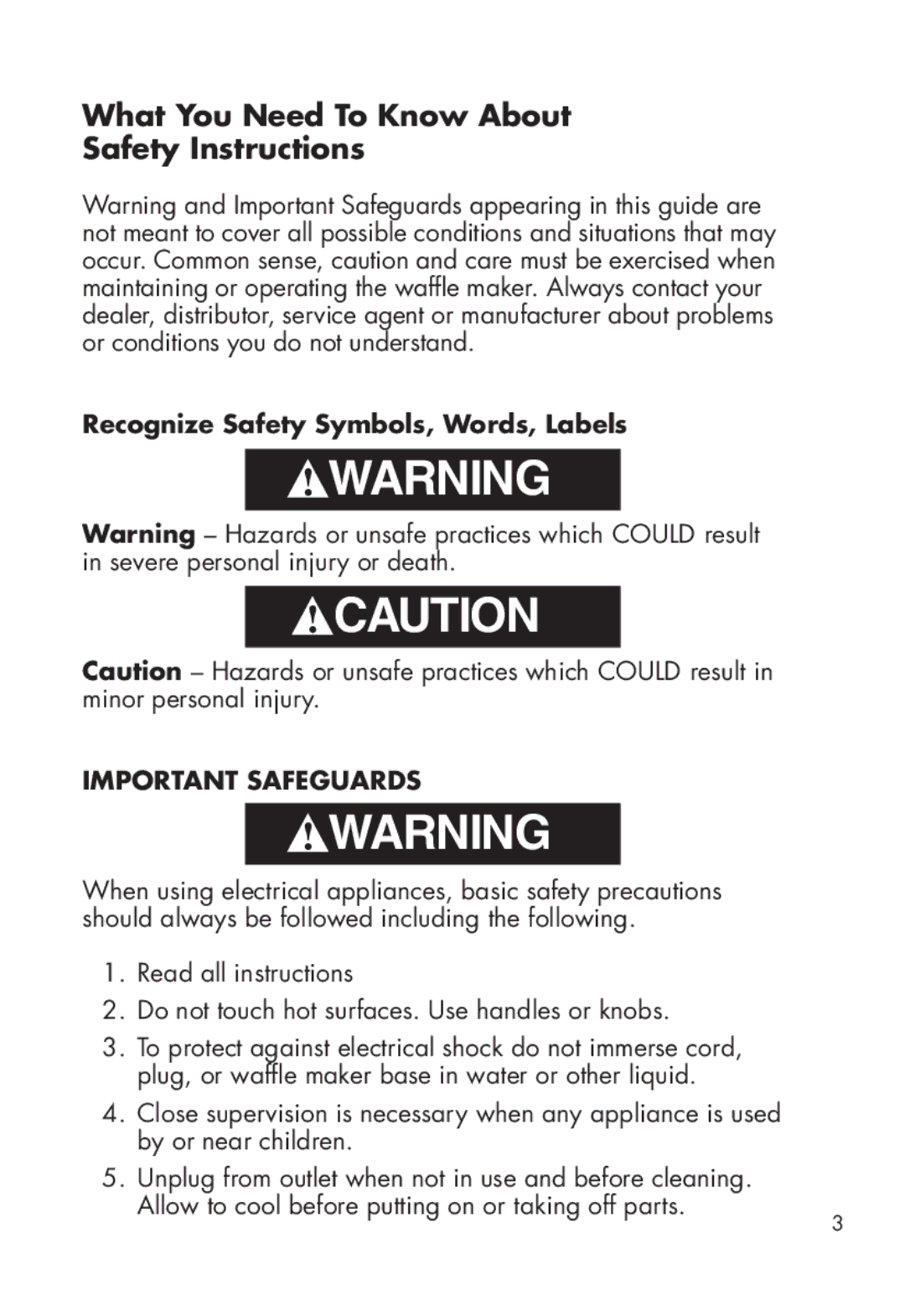 Calphalon HE400WM manual What You Need To Know About Safety Instructions, Recognize Safety Symbols, Words, Labels 