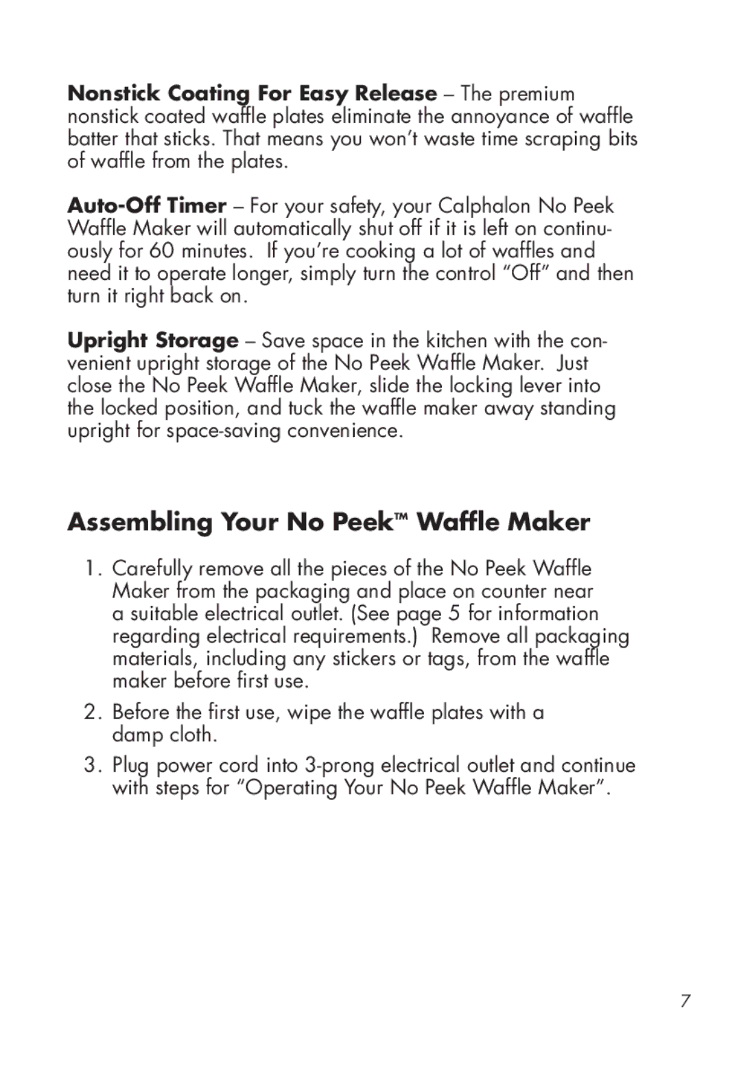 Calphalon HE400WM manual Assembling Your No PeekTM Waffle Maker 