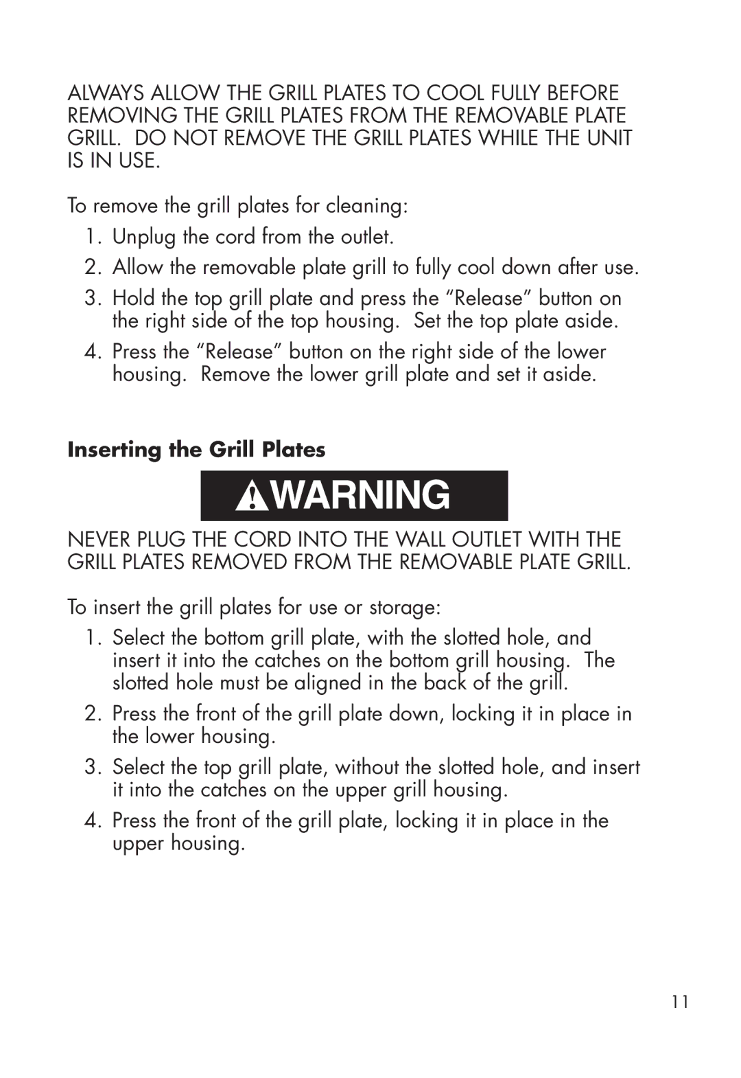 Calphalon HE600CG manual Inserting the Grill Plates 