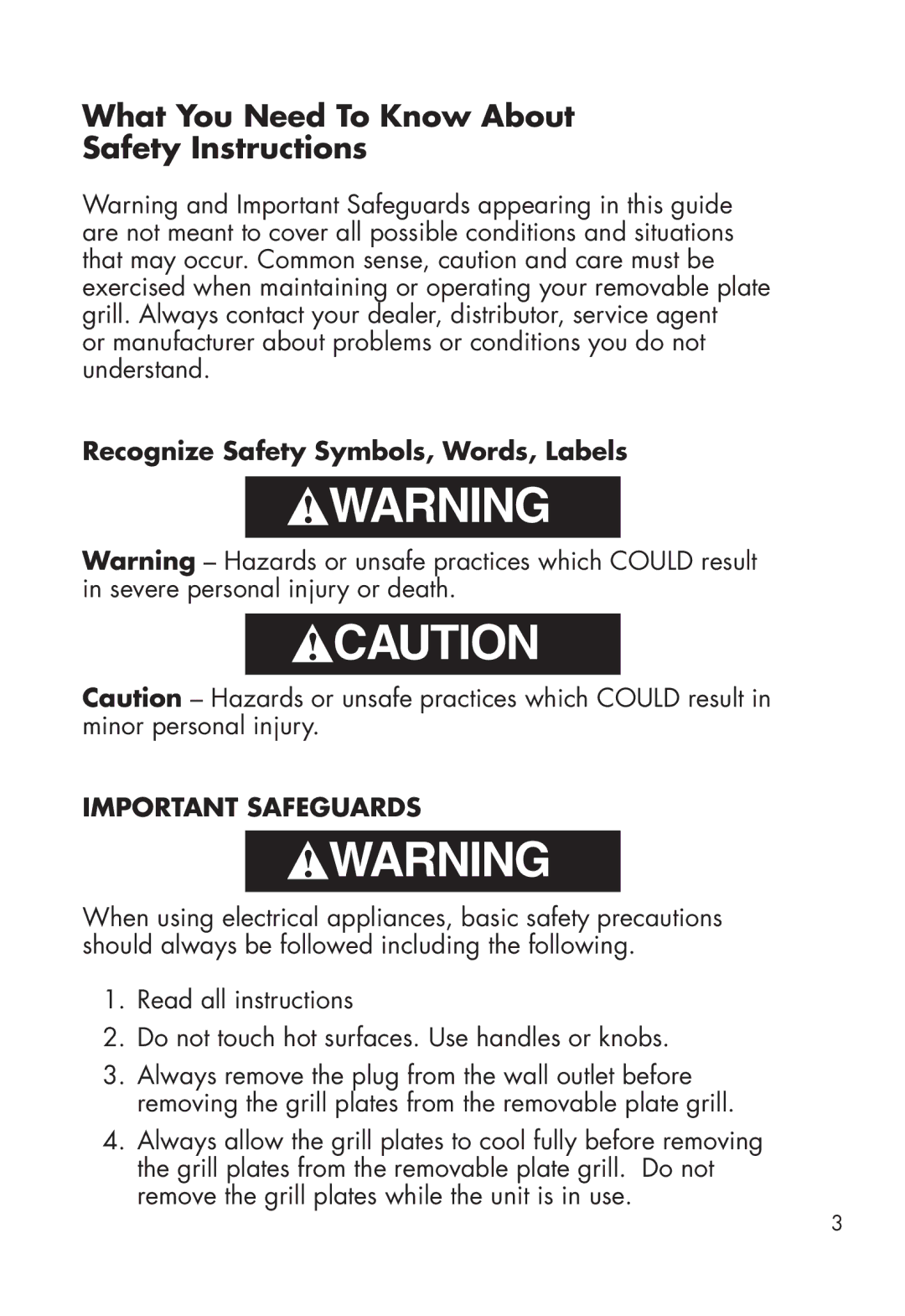 Calphalon HE600CG manual What You Need To Know About Safety Instructions, Recognize Safety Symbols, Words, Labels 