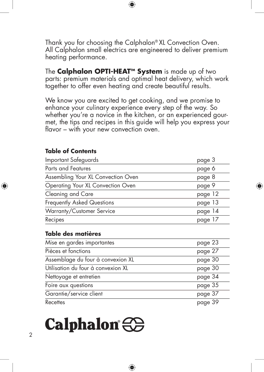 Calphalon he650co manual Table of Contents 