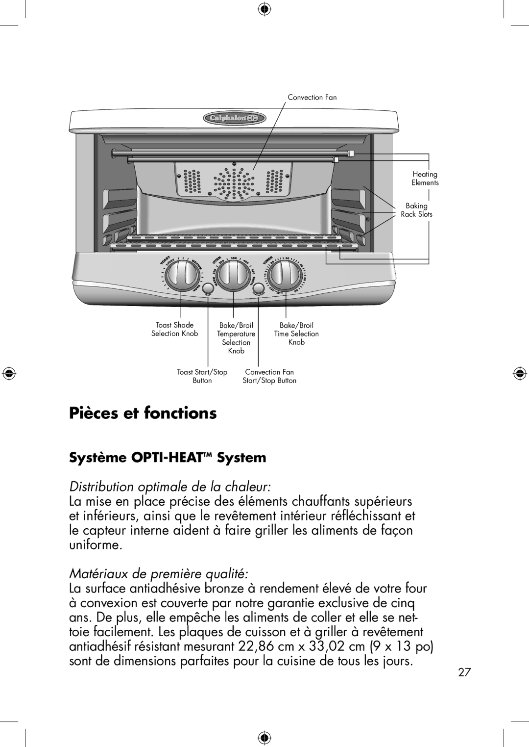 Calphalon he650co manual Pièces et fonctions, Système OPTI-HEATTMSystem, Distribution optimale de la chaleur 