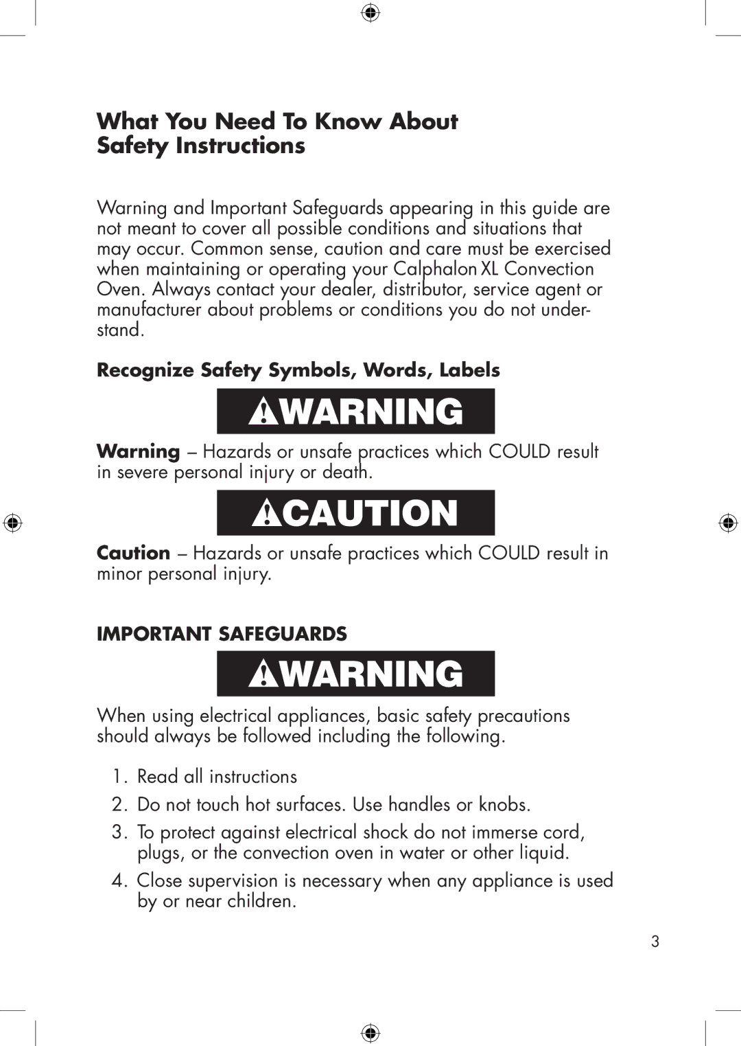 Calphalon he650co manual What You Need To Know About Safety Instructions, Recognize Safety Symbols, Words, Labels 