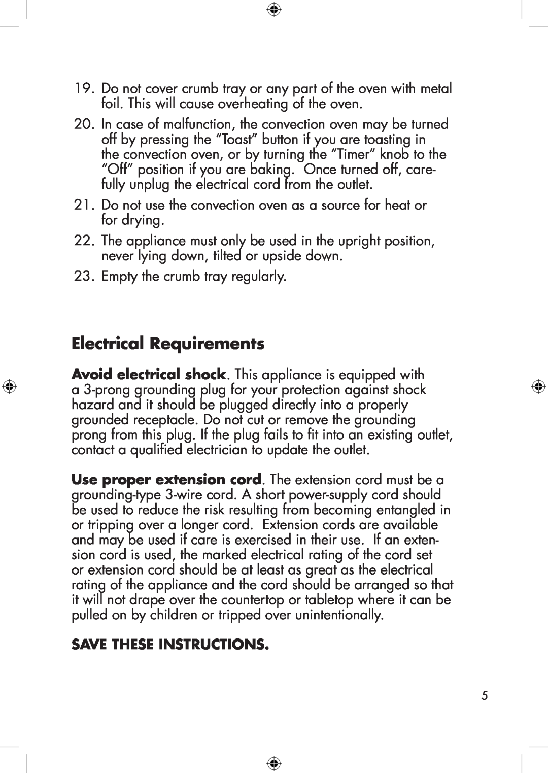 Calphalon he650co manual Electrical Requirements, Save These Instructions 