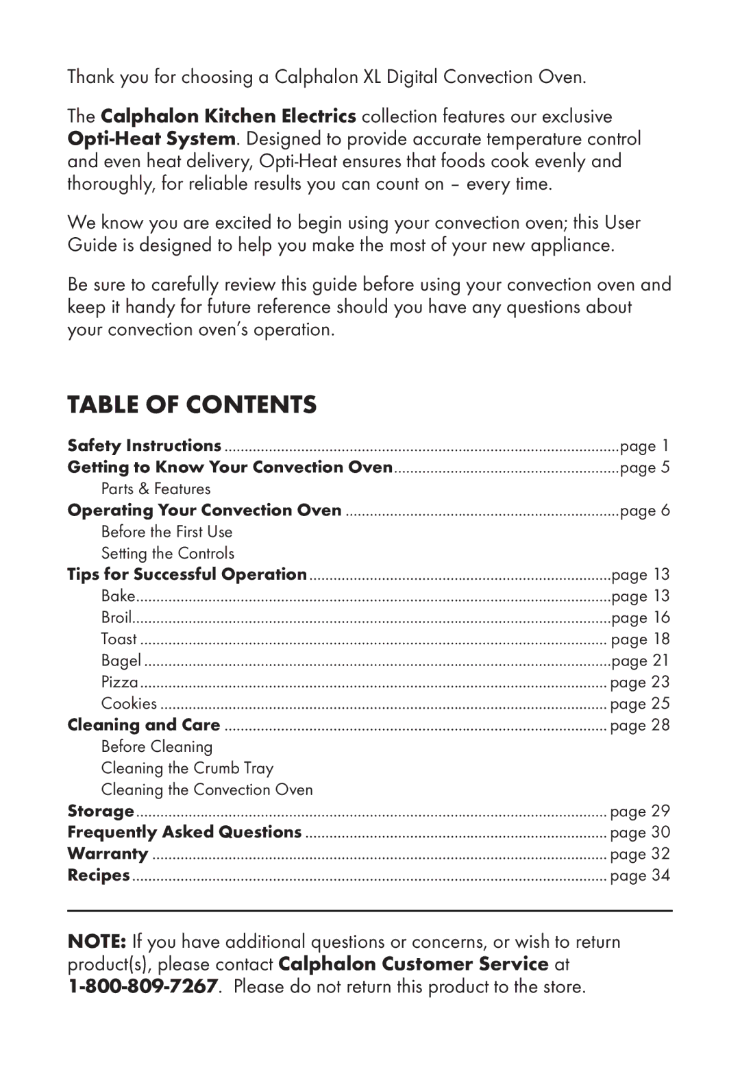 Calphalon HE700CO manual Table of Contents 