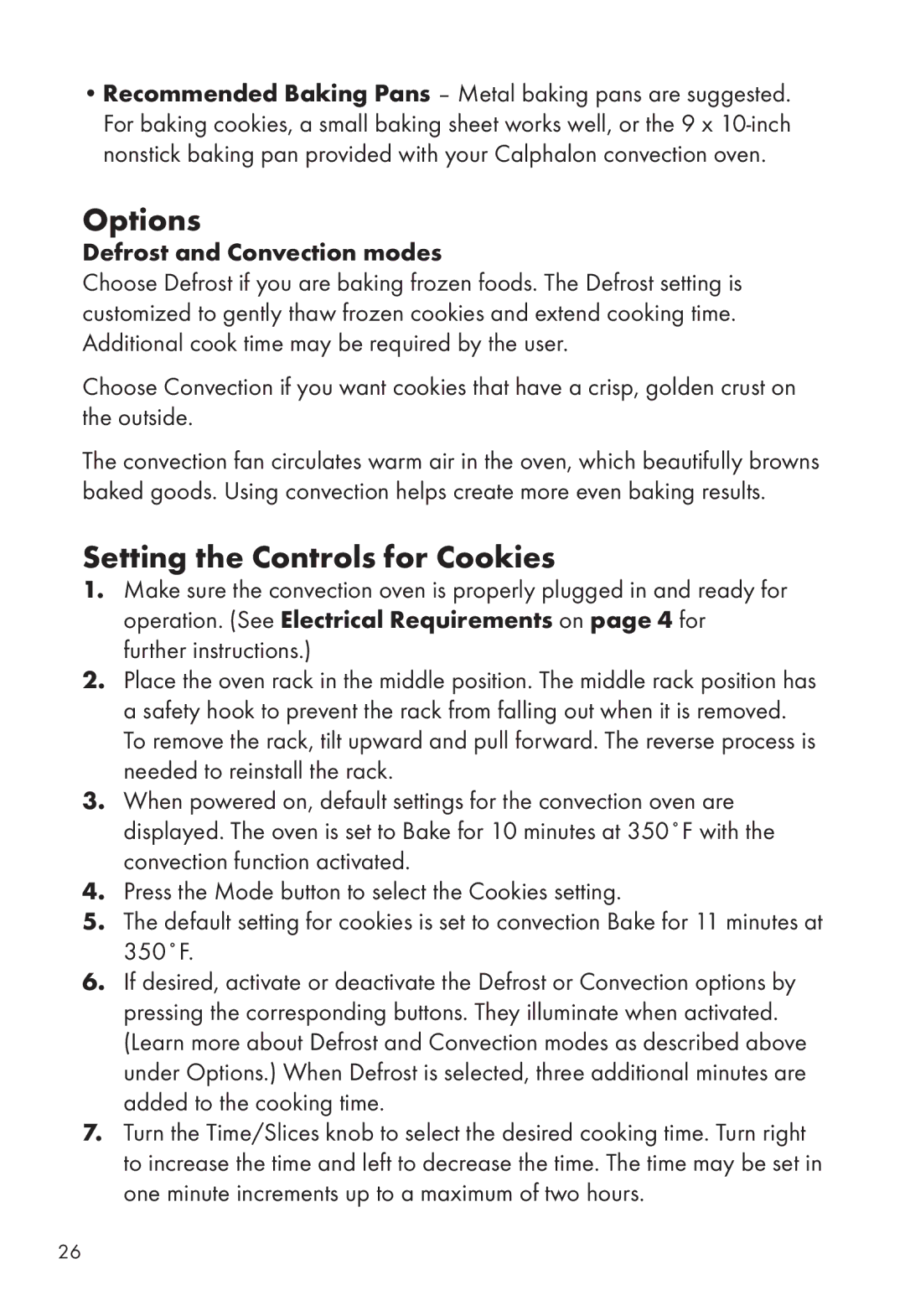 Calphalon HE700CO manual Options, Setting the Controls for Cookies 