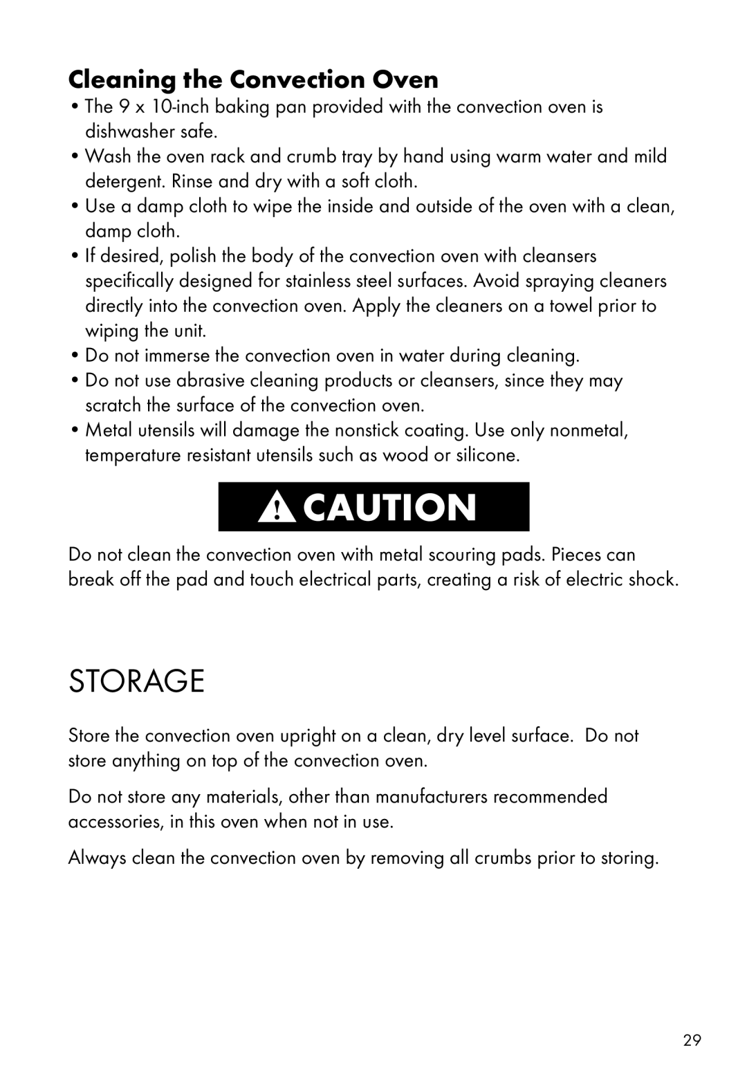 Calphalon HE700CO manual Storage, Cleaning the Convection Oven 