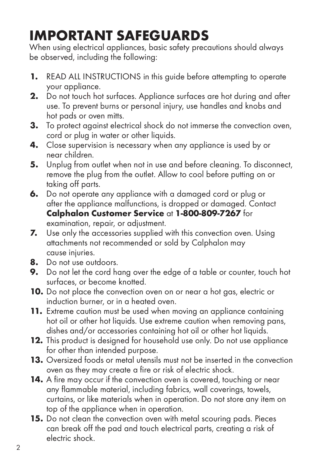 Calphalon HE700CO manual Important Safeguards 