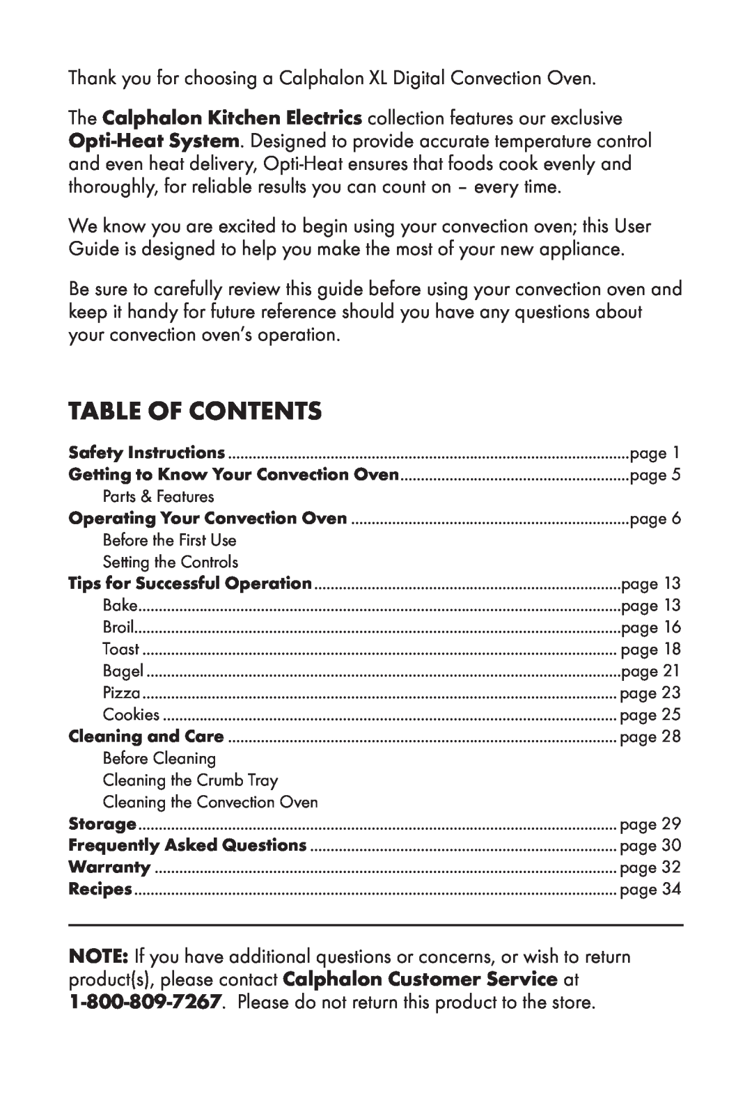 Calphalon HE700CO manual Table Of Contents 