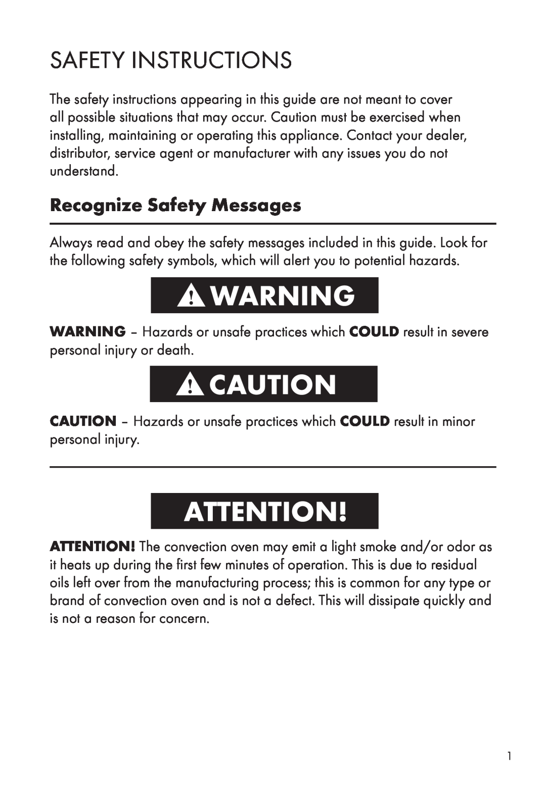 Calphalon HE700CO manual Safety Instructions, Recognize Safety Messages 