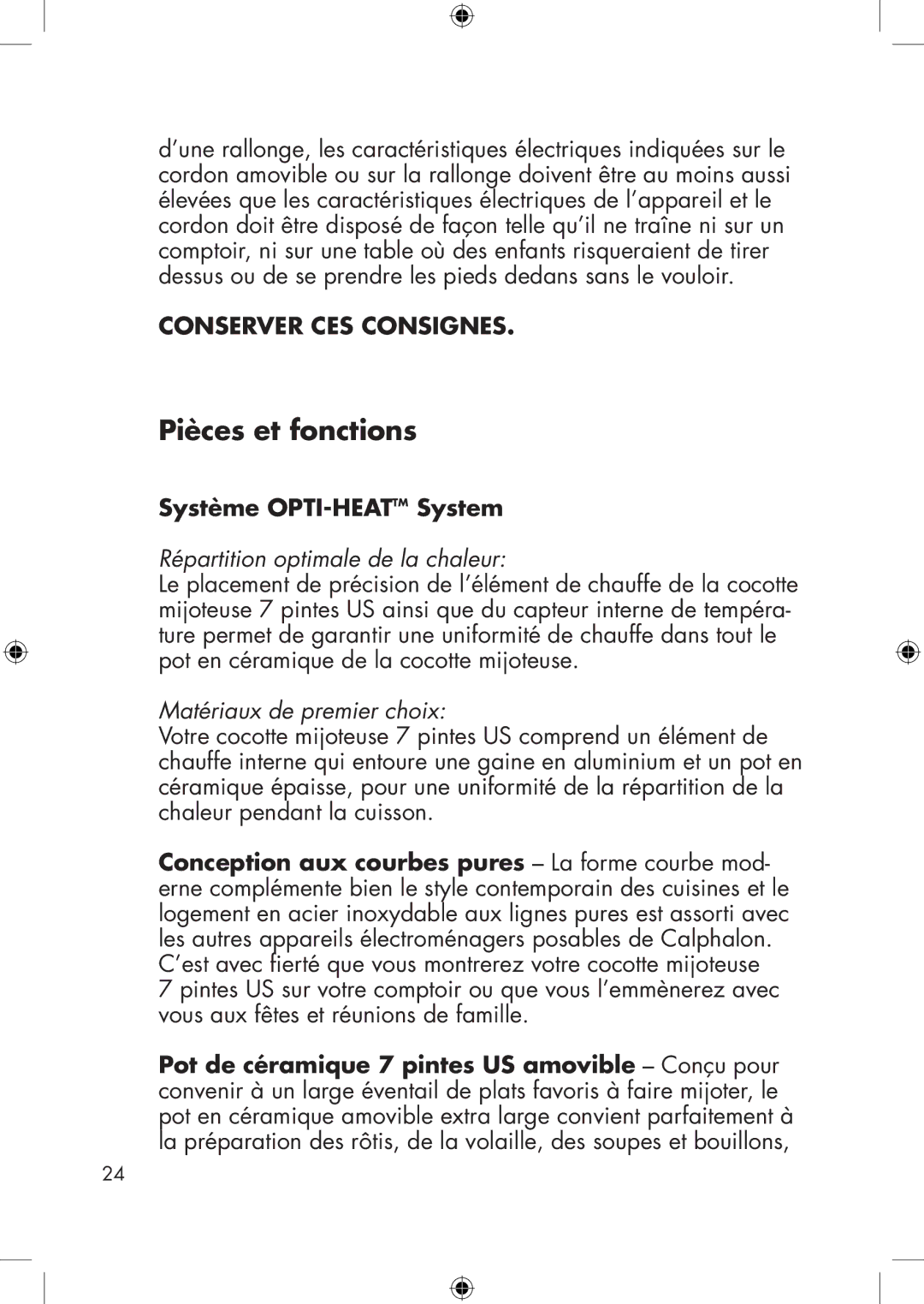 Calphalon HE700SC manual Pièces et fonctions, Système OPTI-HEATTMSystem, Répartition optimale de la chaleur 