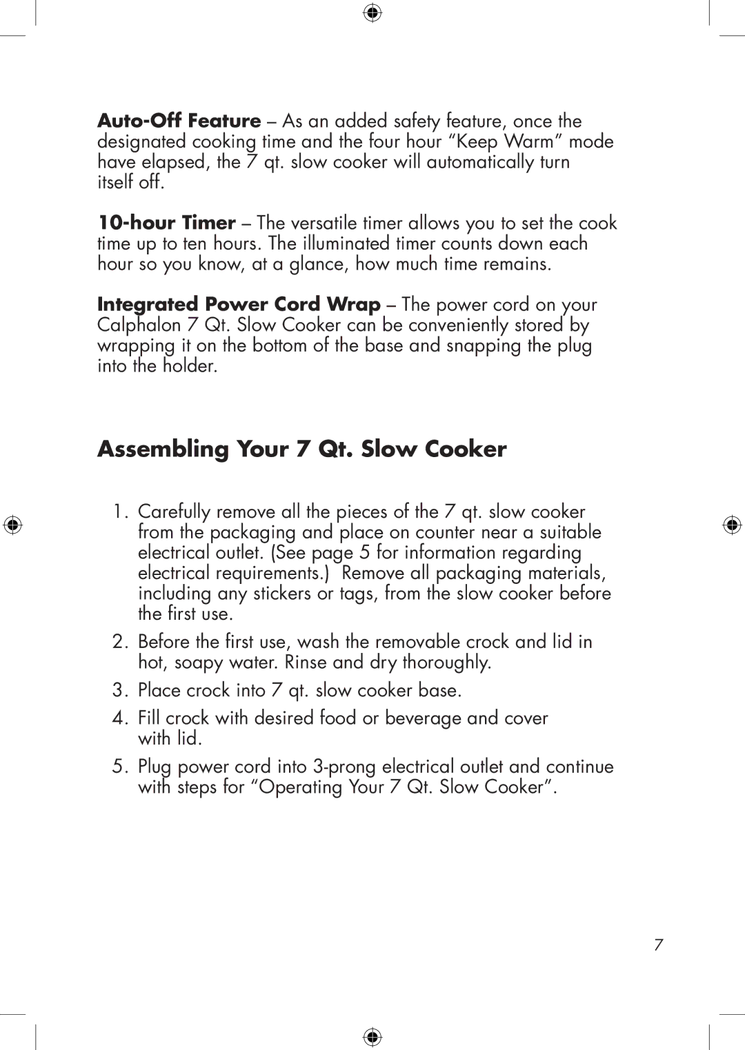 Calphalon HE700SC manual Assembling Your 7 Qt. Slow Cooker 