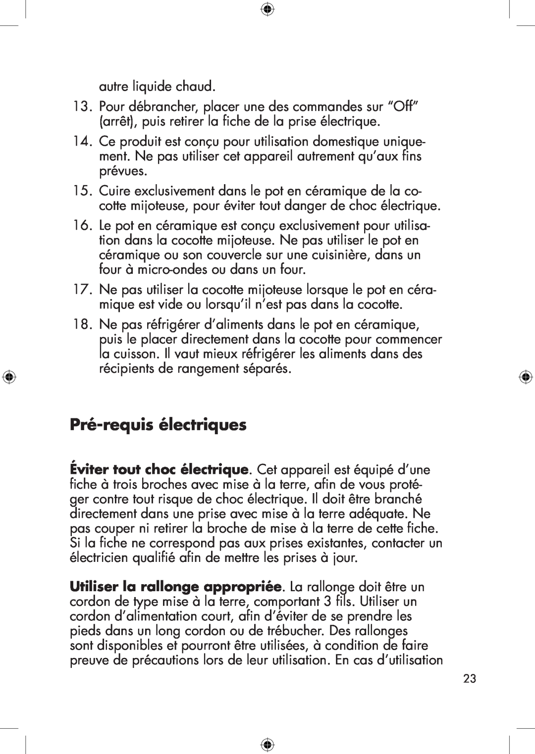 Calphalon HE700SC manual Pré-requisélectriques 