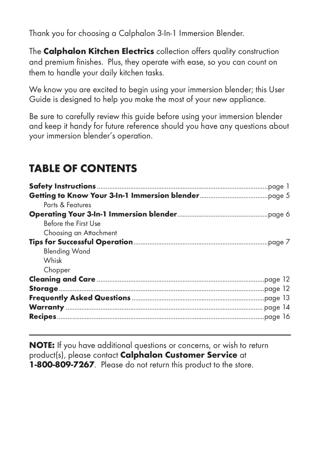 Calphalon ME2501B manual Table of Contents 