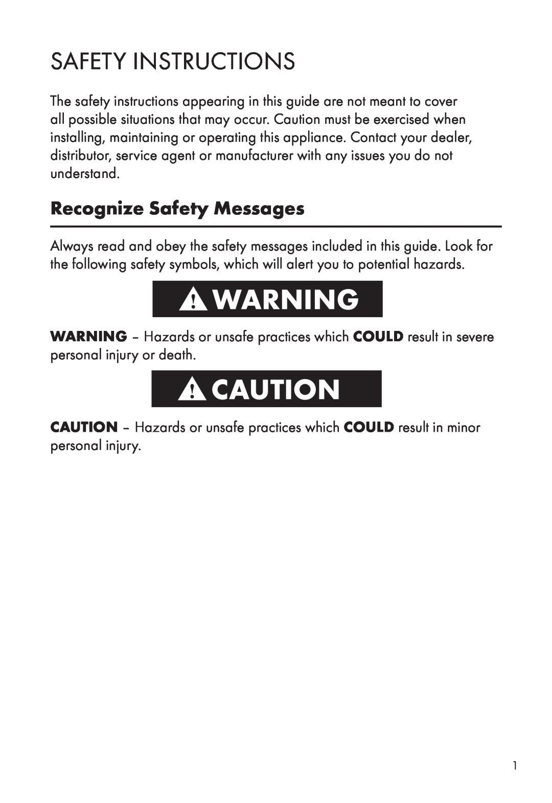 Calphalon ME2501B manual Safety Instructions, Recognize Safety Messages 