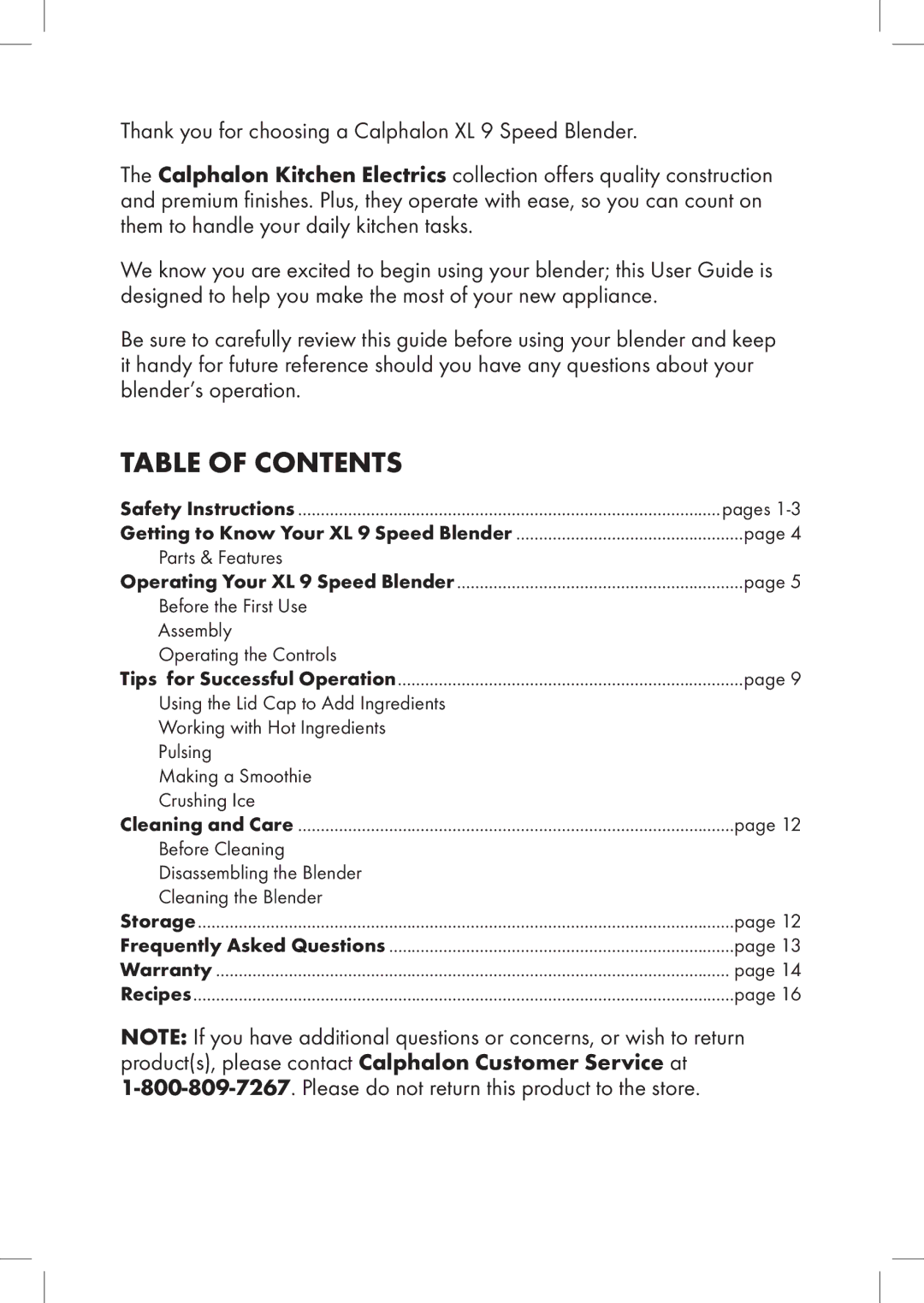 Calphalon ME600BL, 1832449 manual Table of Contents 