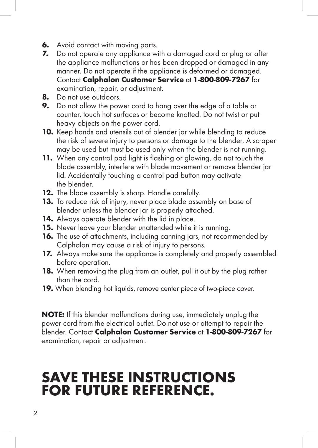 Calphalon ME600BL, 1832449 manual Save These Instructions for Future Reference 