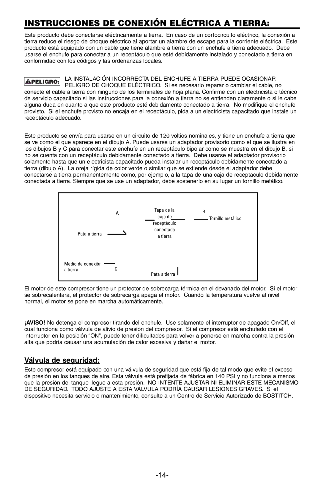 Calvin Klein CAP2560OL manual Instrucciones DE Conexión Eléctrica a Tierra, Válvula de seguridad 