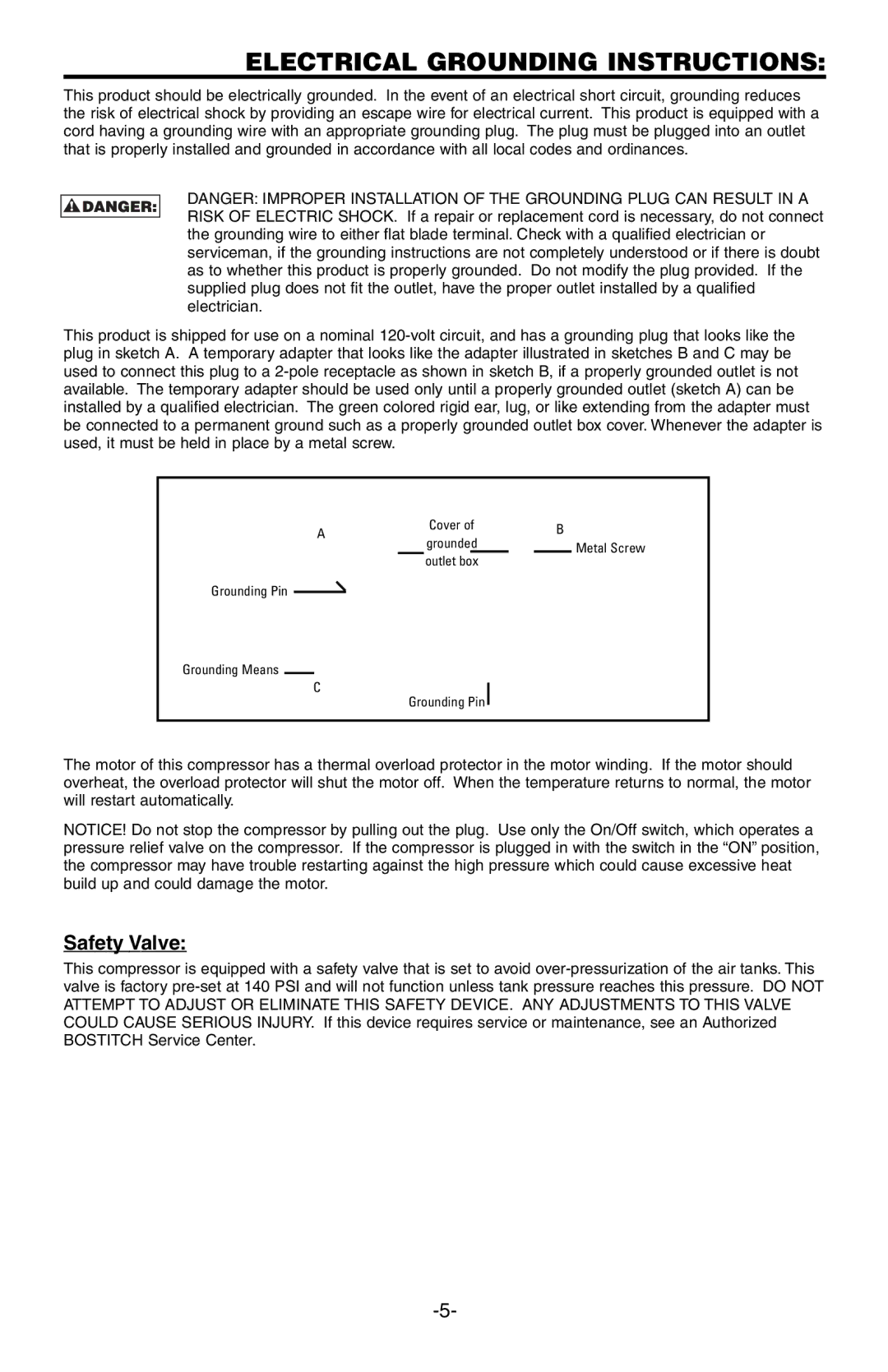 Calvin Klein CAP2560OL manual Electrical Grounding Instructions, Safety Valve 