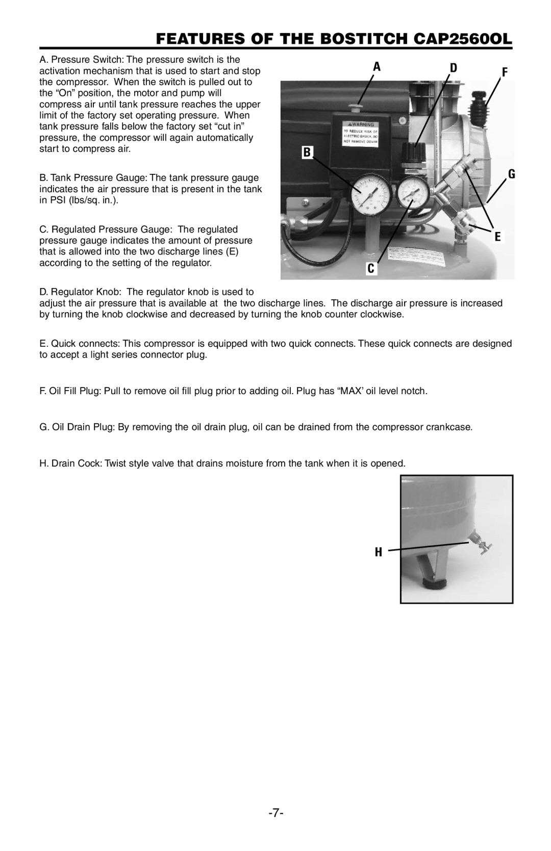 Calvin Klein manual Features of the Bostitch CAP2560OL 