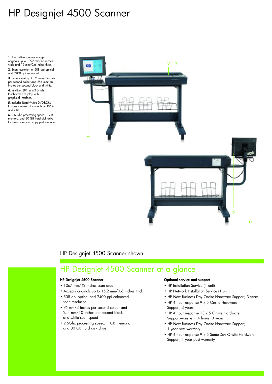 Cambo manual HP Designjet 4500 Scanner at a glance, HP Designjet 4500 Scanner shown 