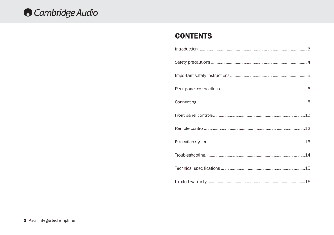 Cambridge Audio 340A SE user manual Contents 