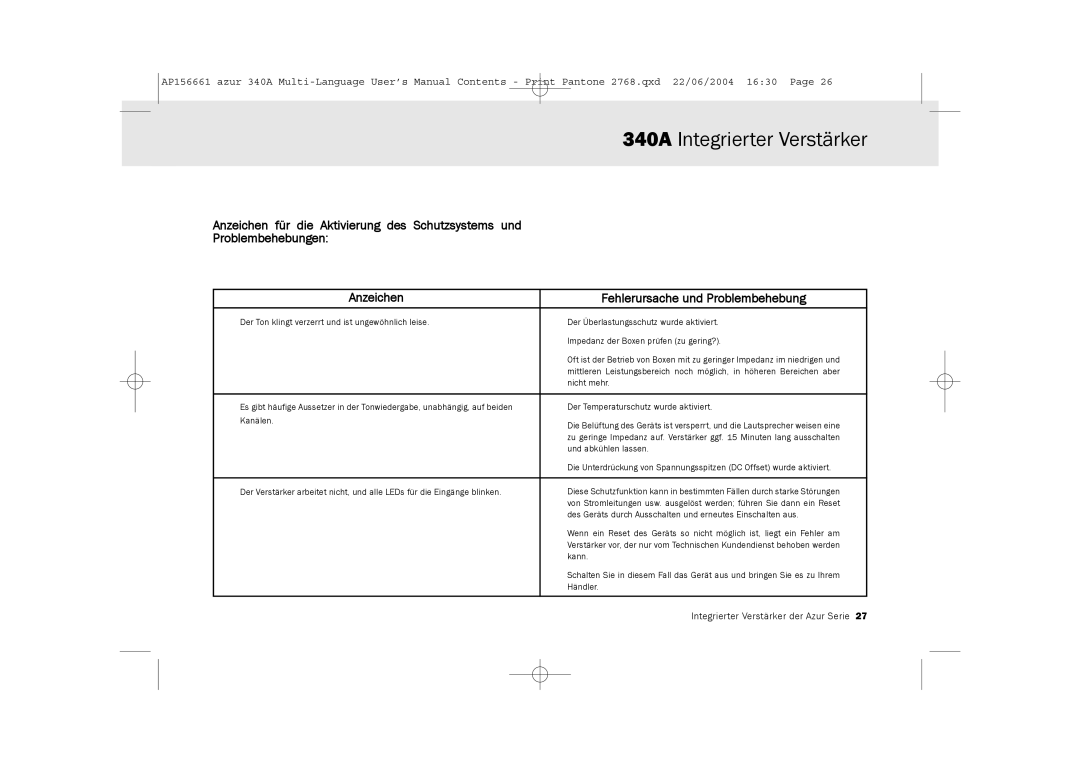 Cambridge Audio user manual 340A Integrierter Verstärker 