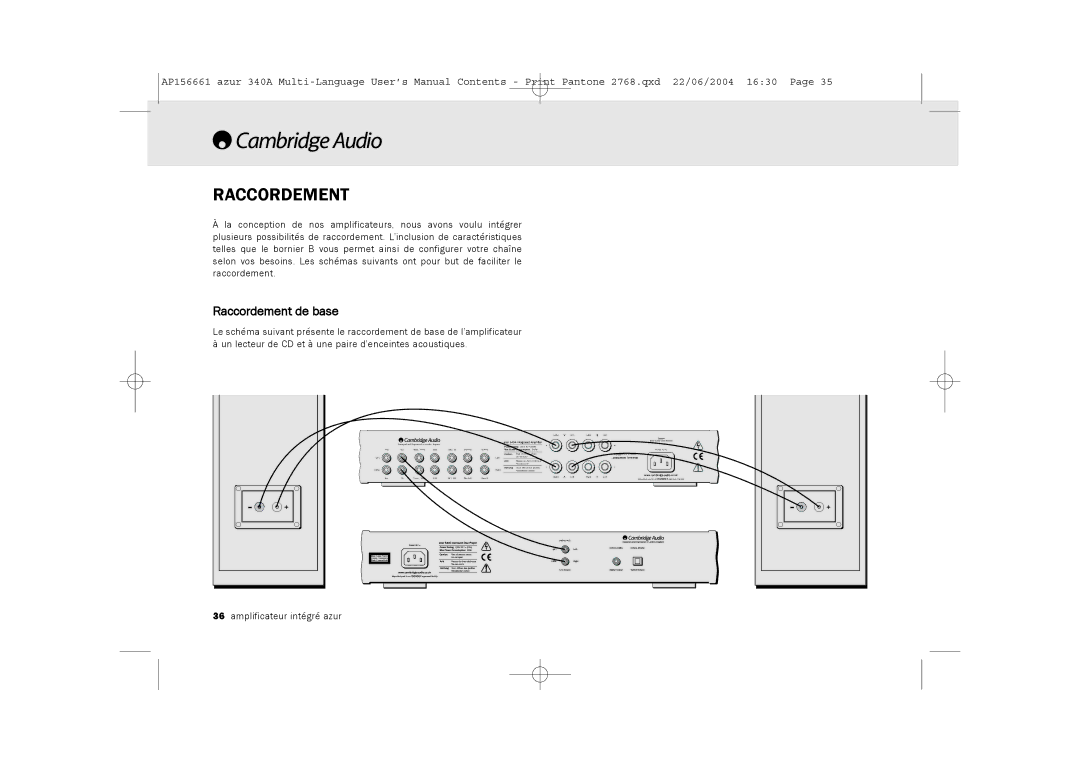 Cambridge Audio 340A user manual Raccordement de base 