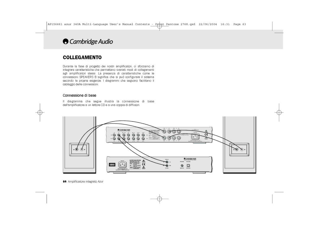 Cambridge Audio 340A user manual Collegamento, Connessione di base 