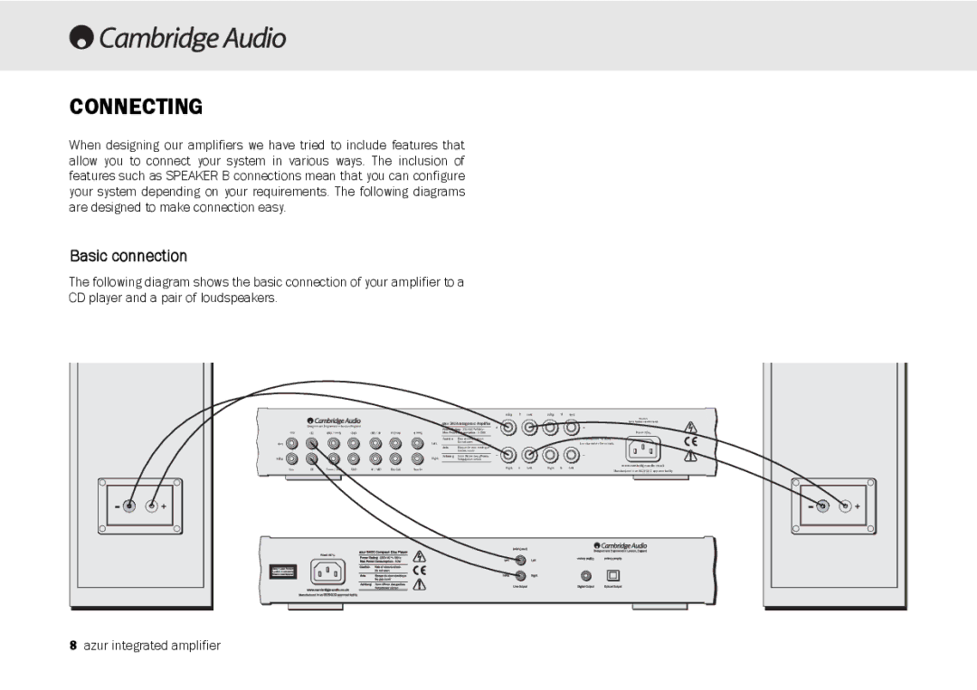 Cambridge Audio 340A user manual Connecting, Basic connection 