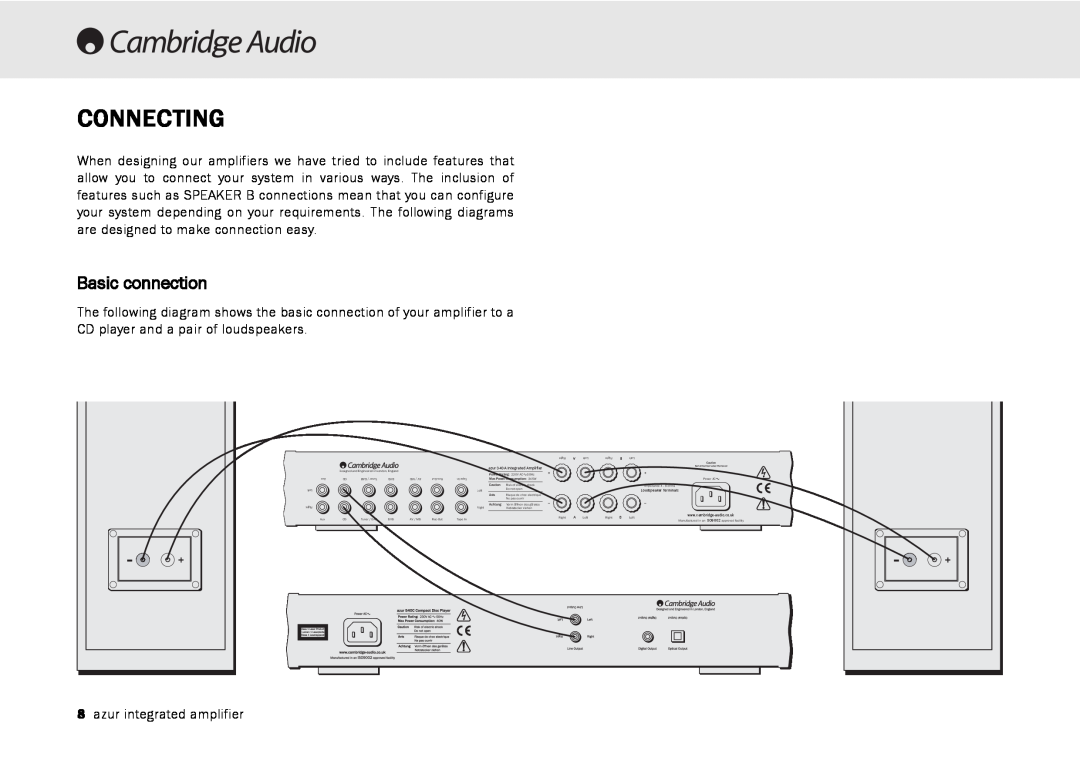 Cambridge Audio 340A user manual Connecting, Basic connection 