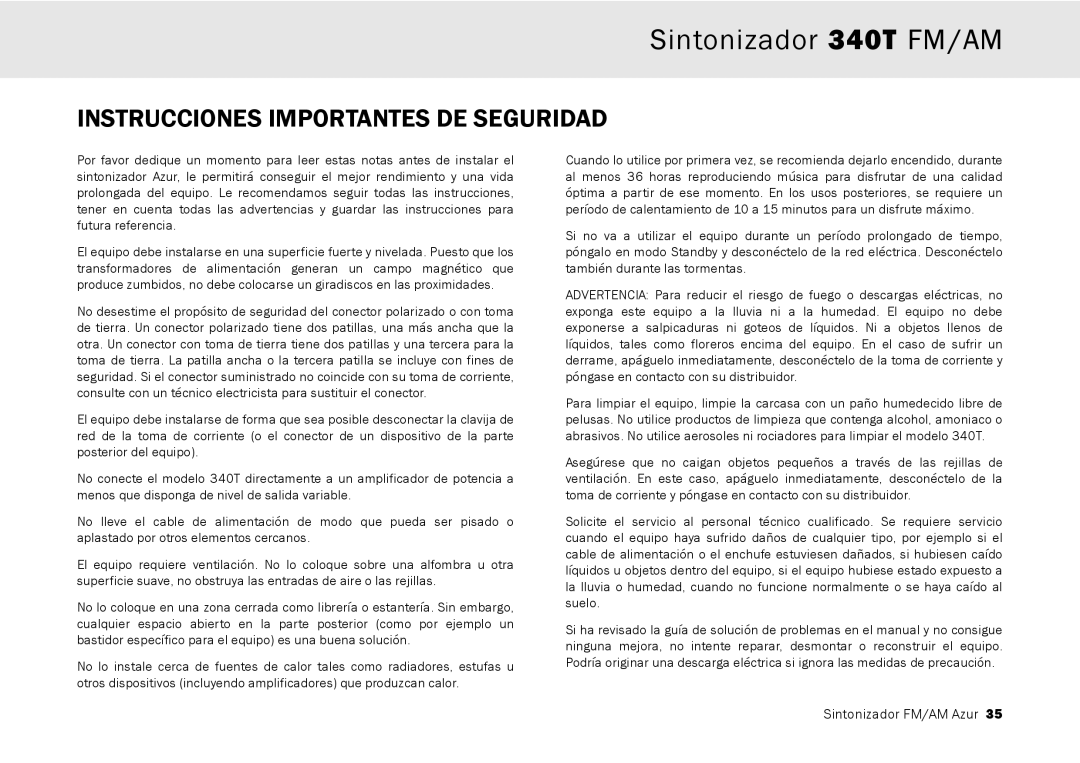 Cambridge Audio 340T user manual Instrucciones Importantes DE Seguridad 