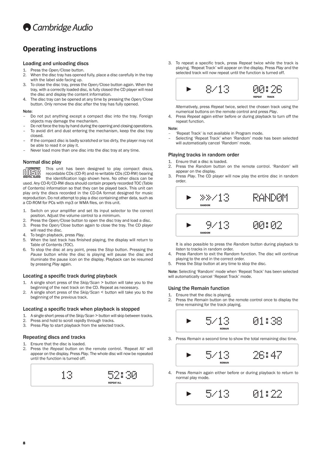 Cambridge Audio 350C user manual Operating instructions 