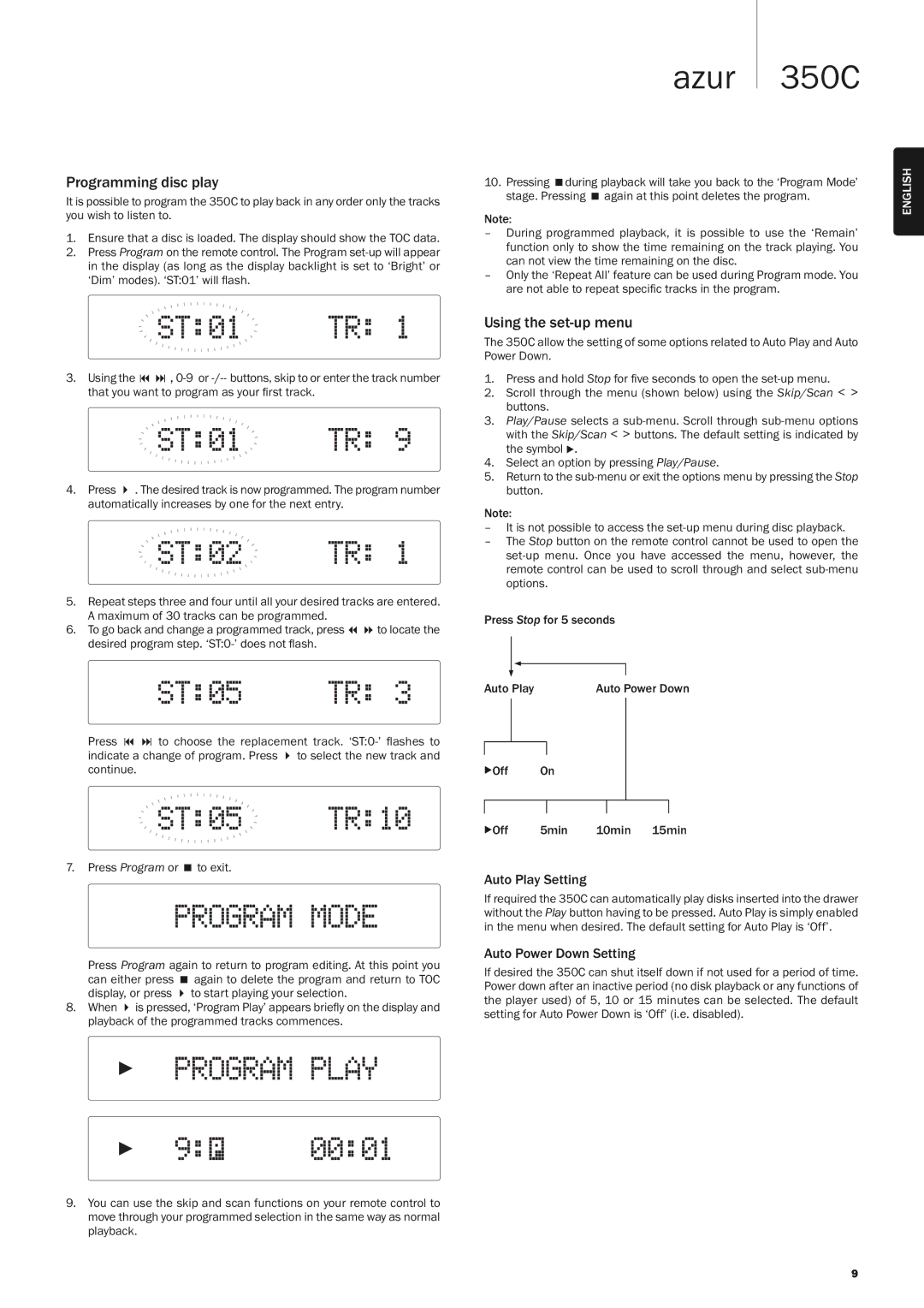 Cambridge Audio 350C user manual Programming disc play, Using the set-up menu 