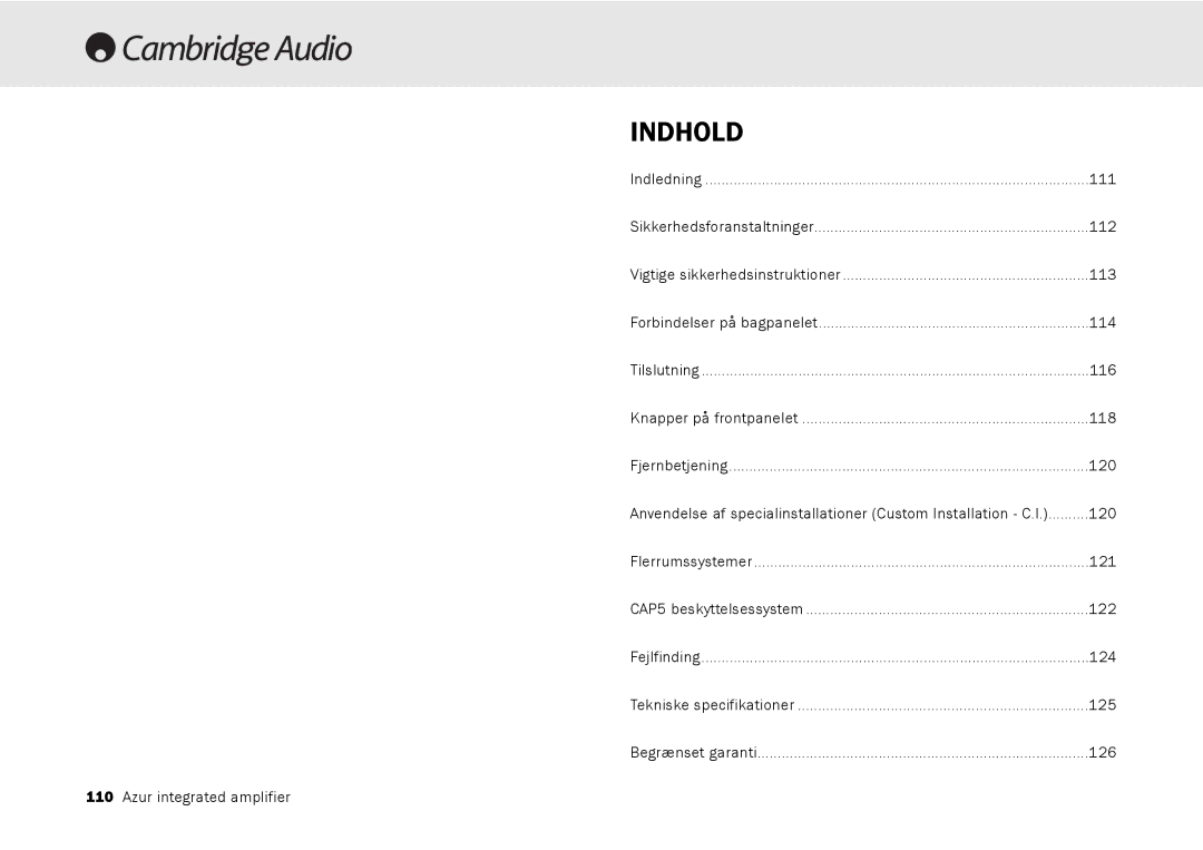 Cambridge Audio 540A, 640A user manual Indhold 