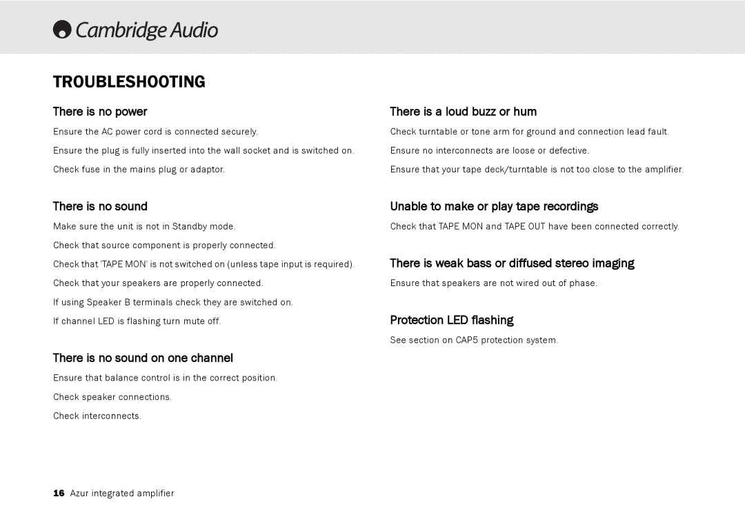 Cambridge Audio 540A, 640A user manual Troubleshooting 