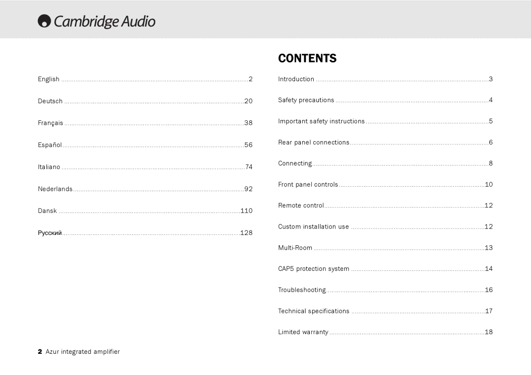 Cambridge Audio 540A, 640A user manual Contents 