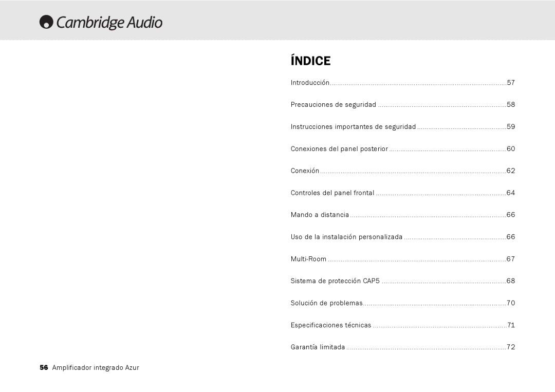 Cambridge Audio 540A, 640A user manual Índice 